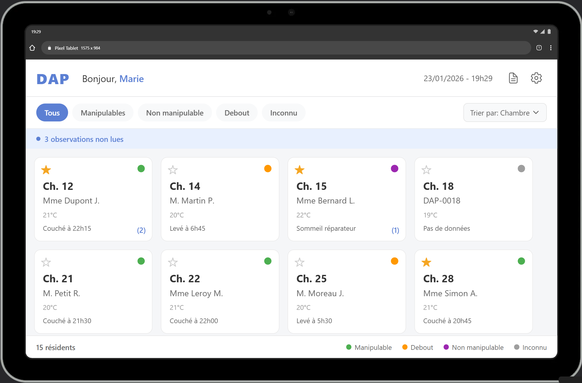 Application DAP sur tablette